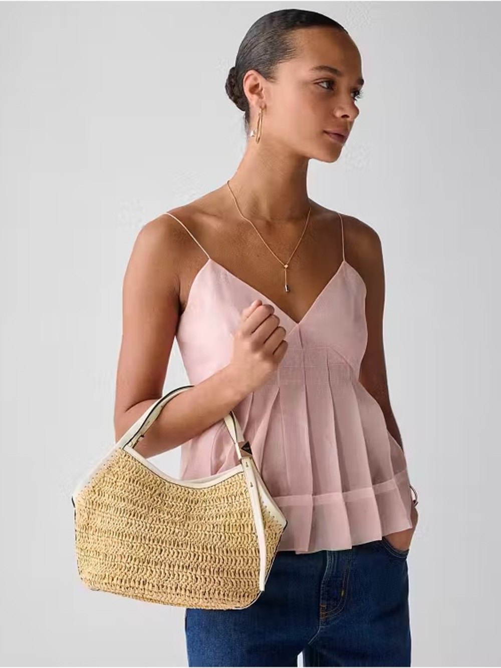 Kate Spade Deco Straw Small Tulip Tote Bag Natural Cream - Picture 5 of 16